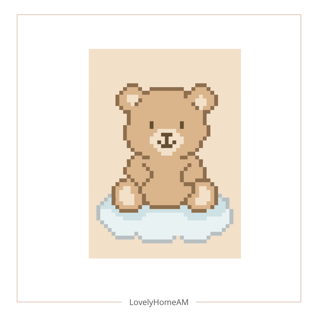 Chunky knit blanket pattern with a bear sitting on a cloud.