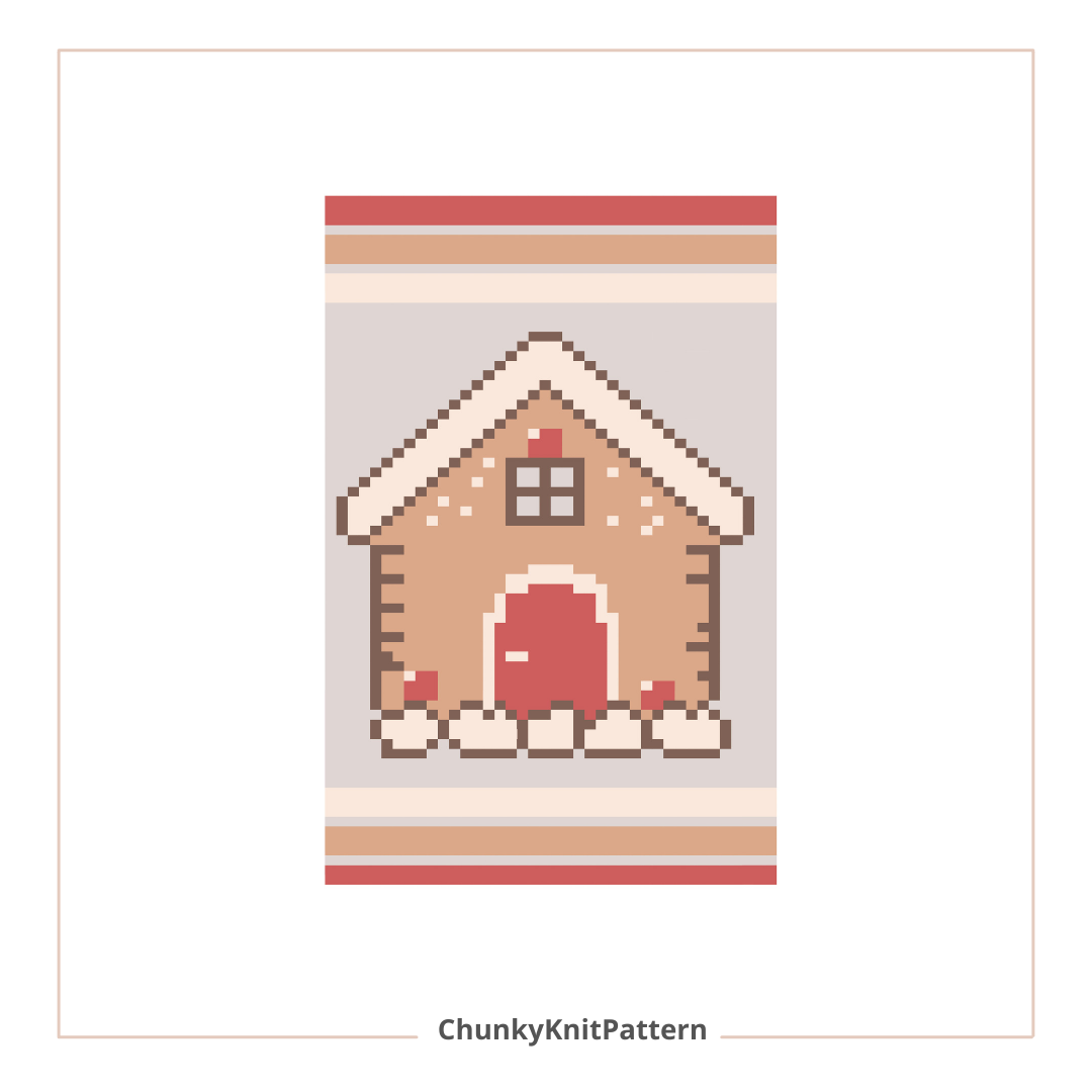 Gingerbread House Chunky Knit Blanket Pattern – Christmas Cookie House Graph