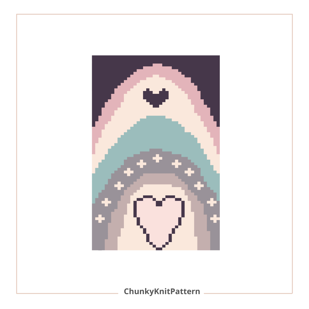 Rainbow Heart Chunky Knit Blanket Pattern – Boho Finger Knitting Graph