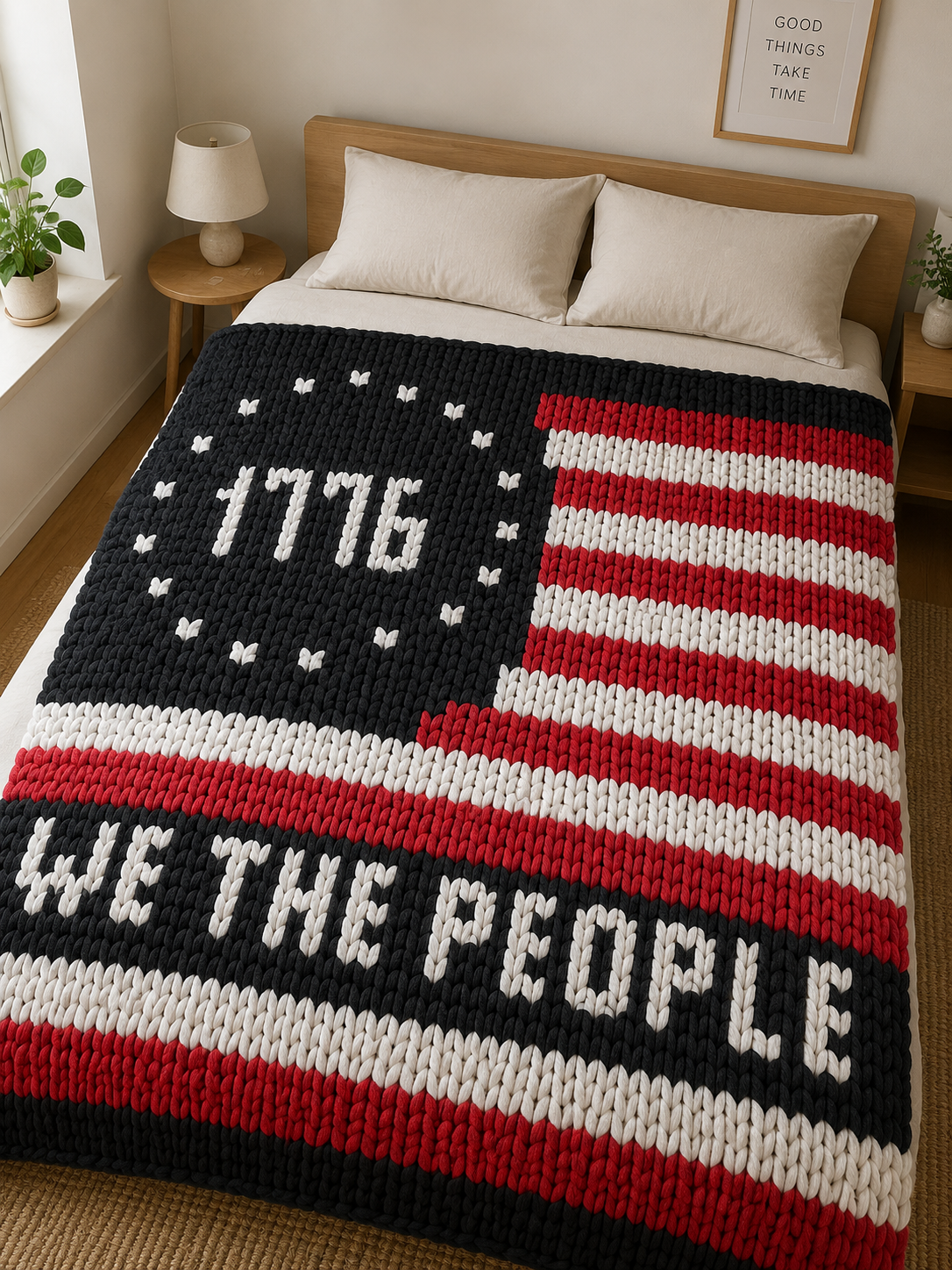 1776 USA Independence Chunky Knit Blanket Pattern. Finger Knitting DIY Tutorial (PDF)