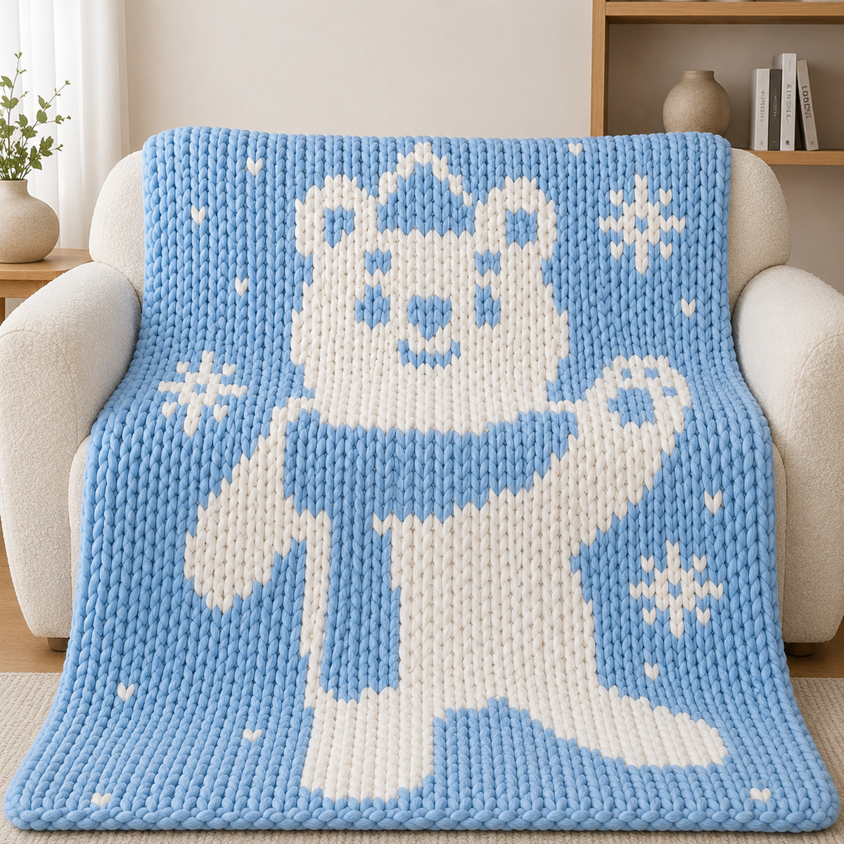 Bear Winter Chunky Knit Blanket Pattern. Finger Knitting DIY Tutorial (PDF)