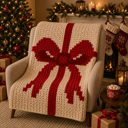 Bow Chunky Knit Blanket Pattern. Finger Knitting DIY Tutorial (PDF)