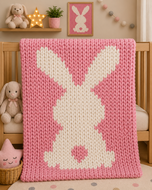 Bunny Chunky Knit Blanket Pattern. Finger Knitting DIY Tutorial (PDF)