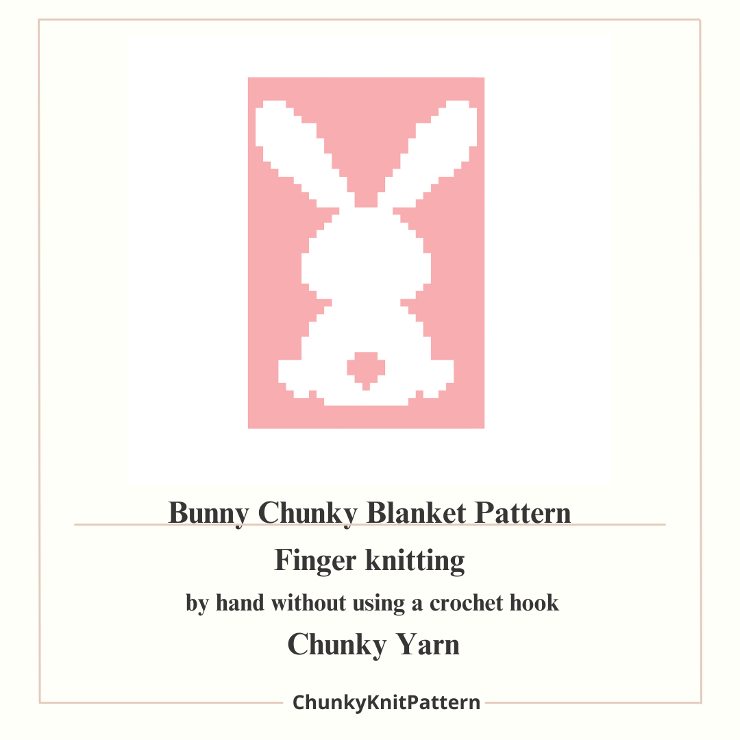 Bunny Chunky Blanket Pattern description with a pink background and white bunny silhouette.