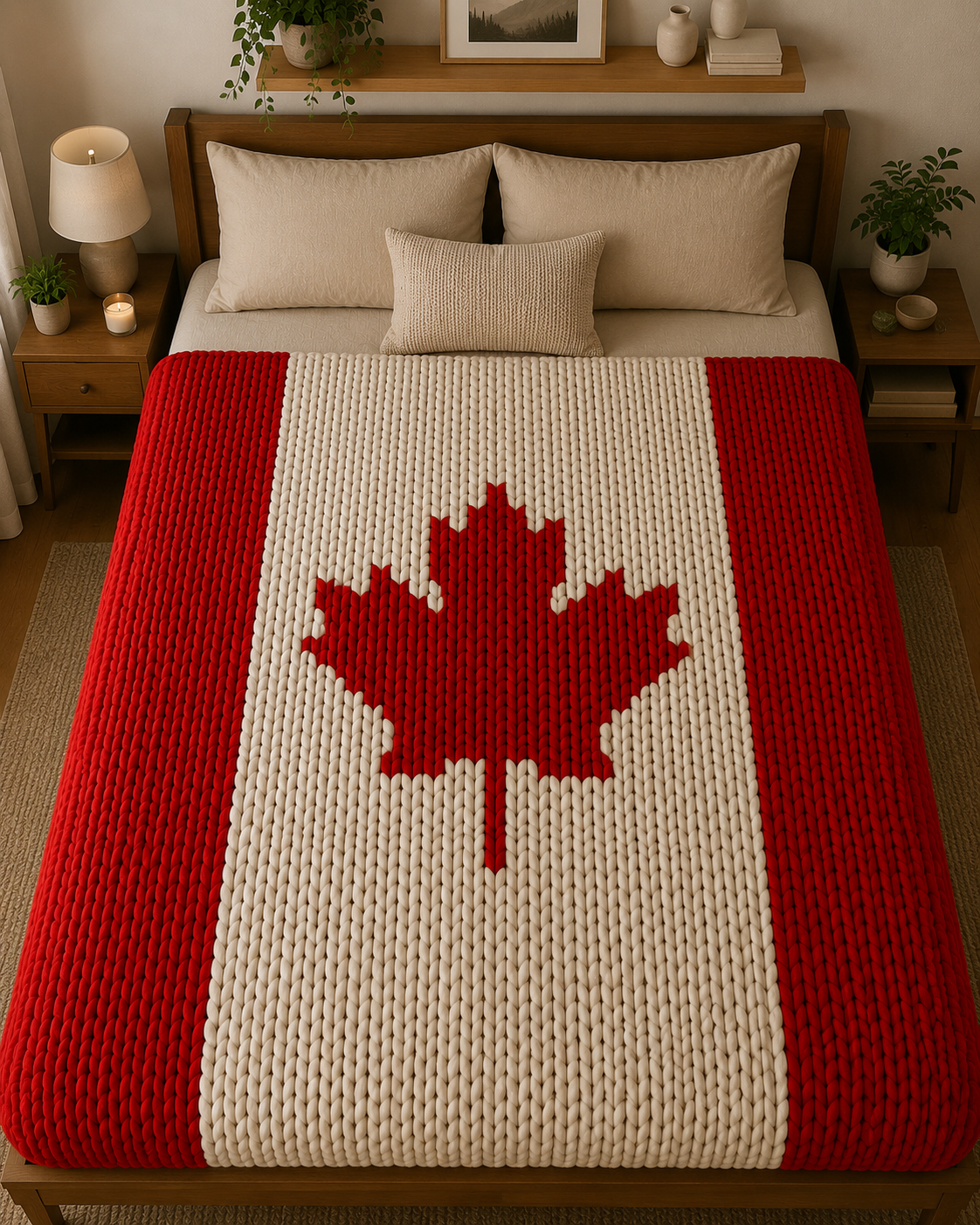Canada Flag Chunky Knit Blanket Pattern – Maple Leaf Finger Knitting Graph