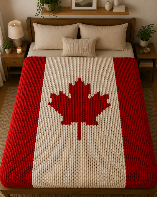 Canada Flag Chunky Knit Blanket Pattern – Maple Leaf Finger Knitting Graph