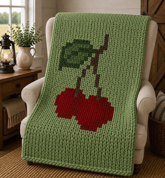 Cherry Chunky Knit Blanket Pattern PDF – Fruit Design for Thick Chenille Yarn