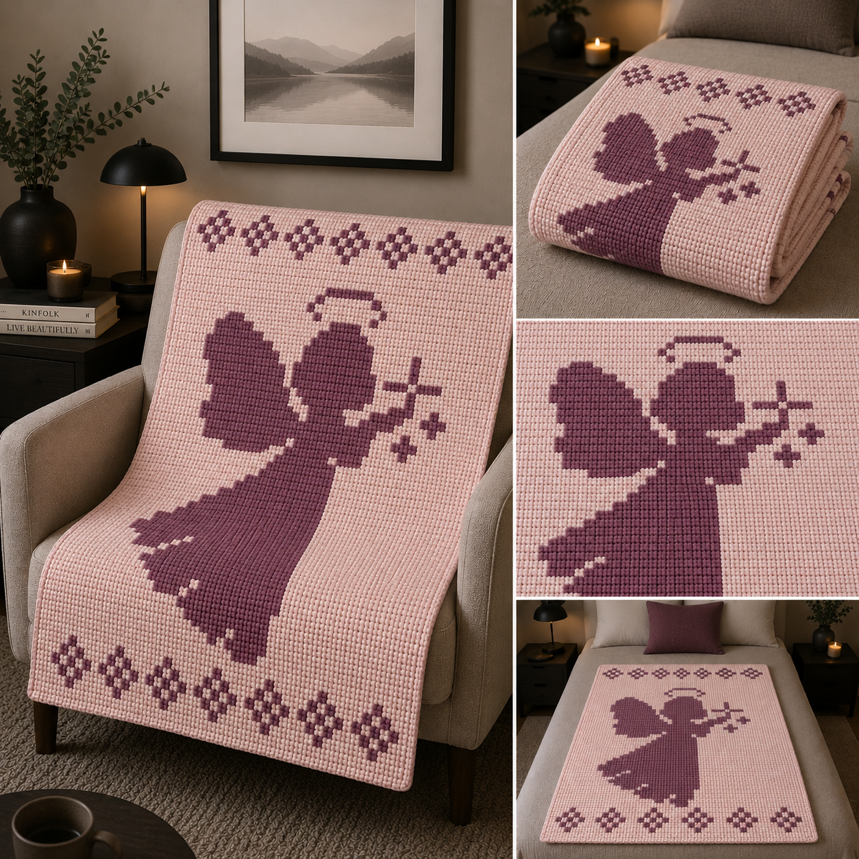 Christmas Angel Chunky Knit Blanket Pattern – Angel With Star Finger Knitting Graph