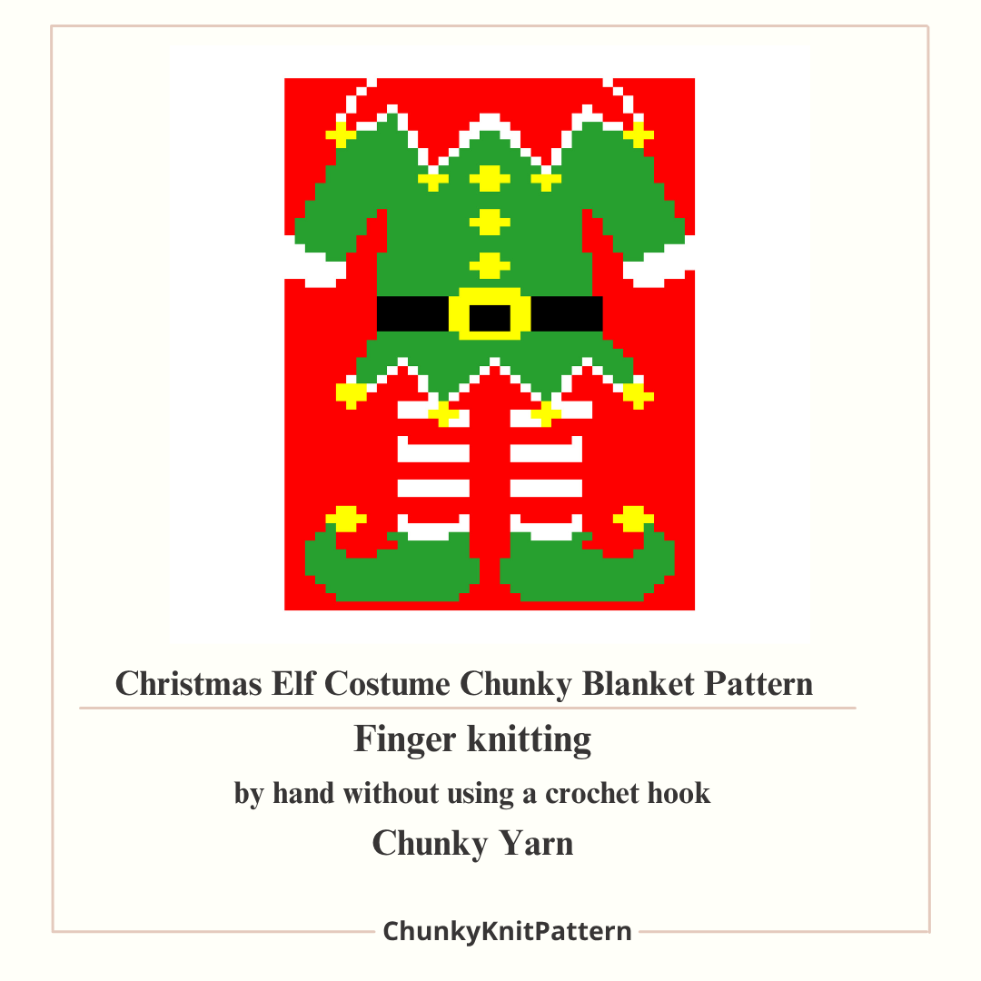Christmas Elf Chunky Knit Blanket Pattern. Finger Knitting DIY Tutorial (PDF)
