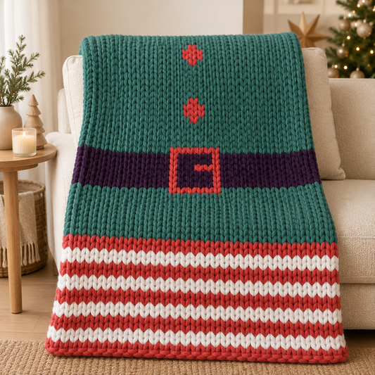 Christmas Elf Outfit Chunky Knit Blanket Pattern – Holiday Graph Design
