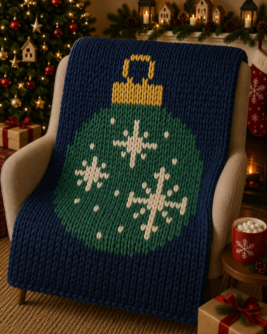Christmas Ornament Chunky Knit Blanket Pattern. Finger Knitting DIY Tutorial (PDF)