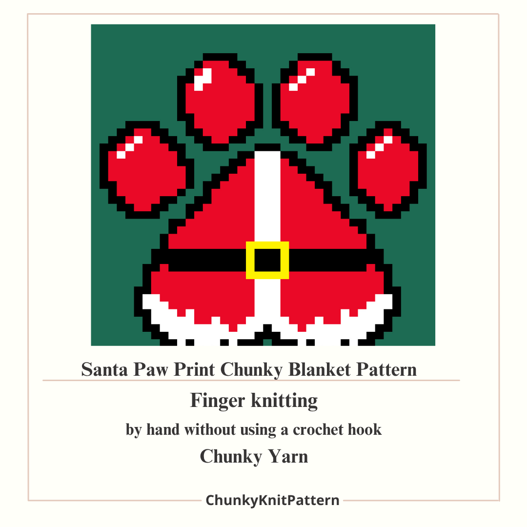 Christmas Paw Print Chunky Knit Blanket Pattern. Finger Knitting DIY Tutorial (PDF)
