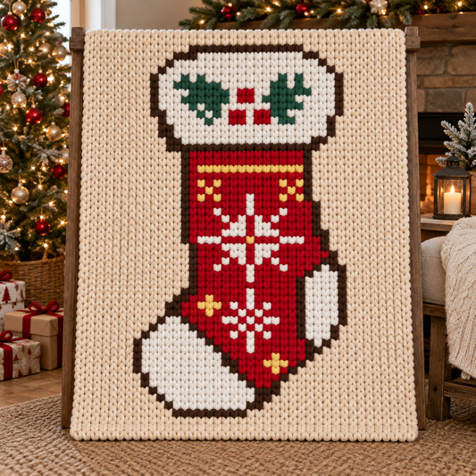 Christmas Stocking Chunky Knit Blanket Pattern. Finger Knitting DIY Tutorial (PDF)