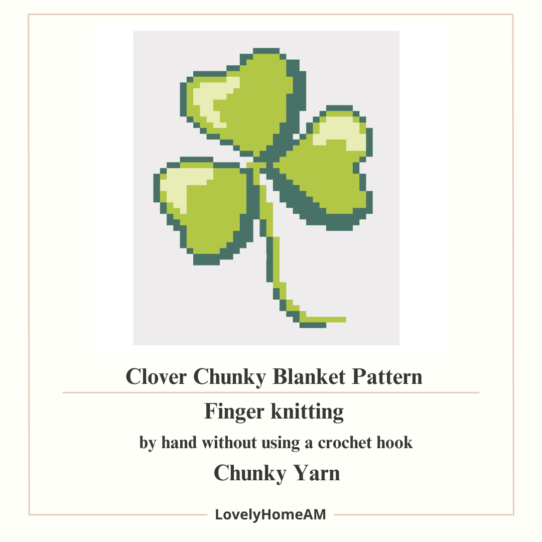 Clover Chunky Knit Blanket Pattern. Finger Knitting DIY Tutorial (PDF)