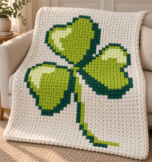 Clover Chunky Knit Blanket Pattern. Finger Knitting DIY Tutorial (PDF)