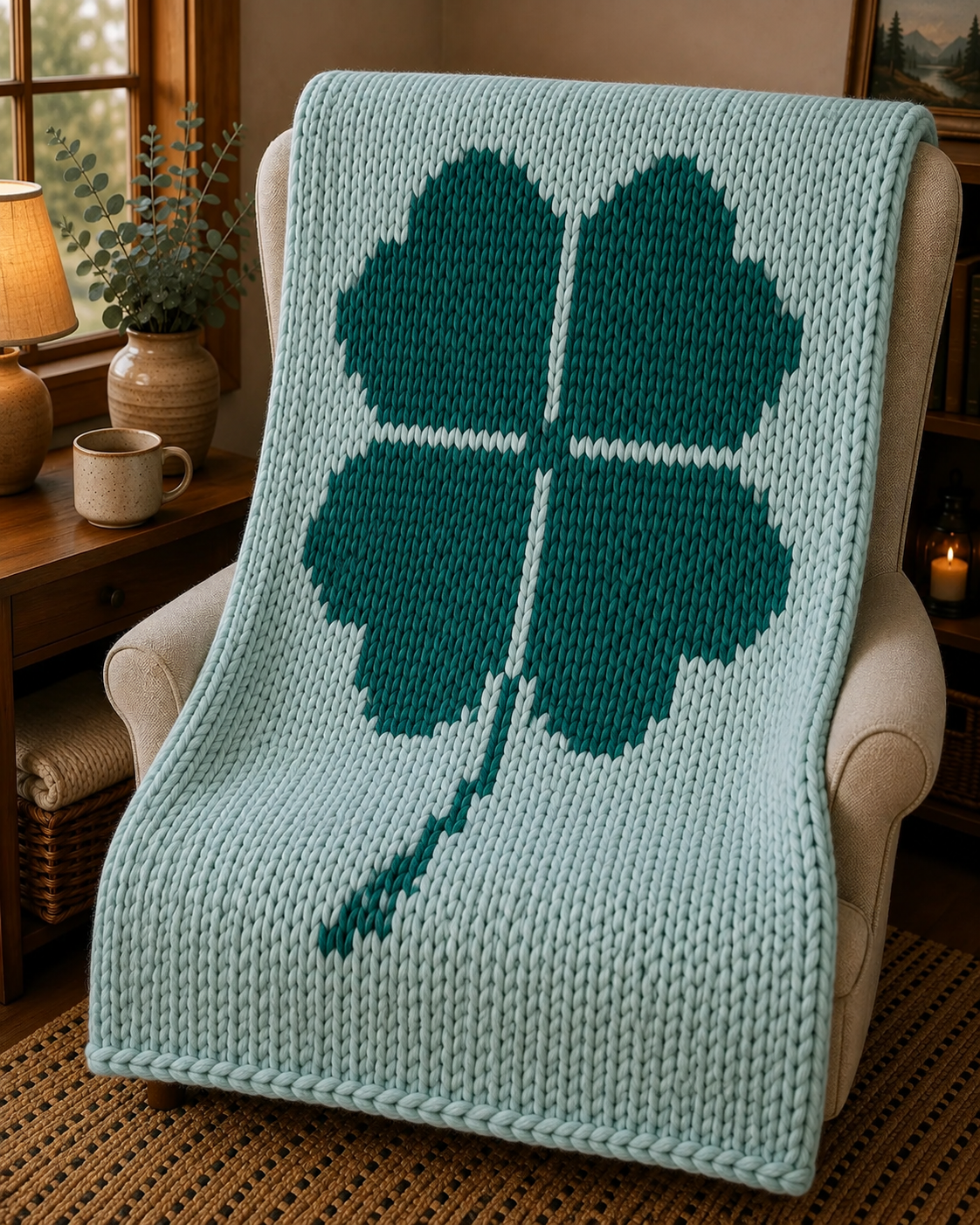 Clover Chunky Knit Blanket Pattern. Finger Knitting DIY Tutorial (PDF)