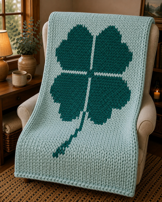 Clover Chunky Knit Blanket Pattern. Finger Knitting DIY Tutorial (PDF)