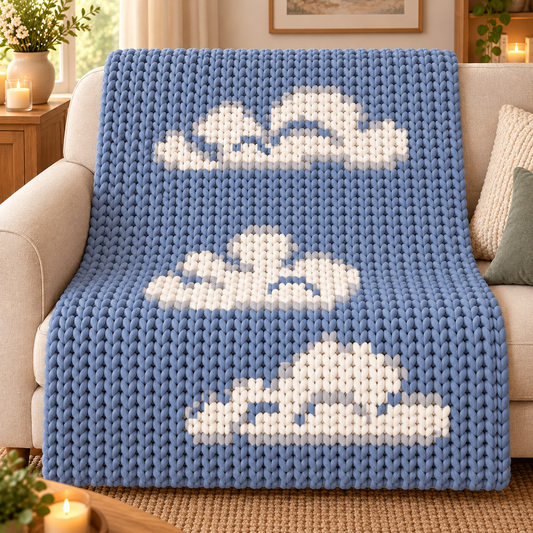 Clouds Chunky Knit Blanket Pattern – Sky Cloud Finger Knitting Graph