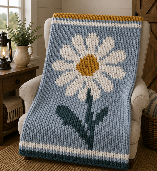 Daisy Flower Chunky Knit Blanket Pattern – Floral Daisy Graph