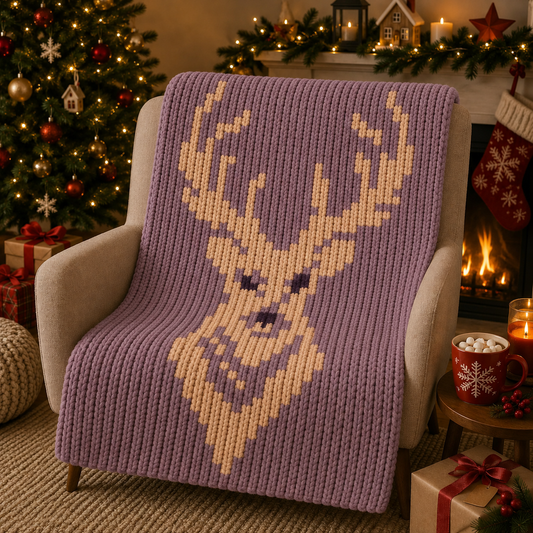 Deer Chunky Knit Blanket Pattern. Finger Knitting DIY Tutorial (PDF)