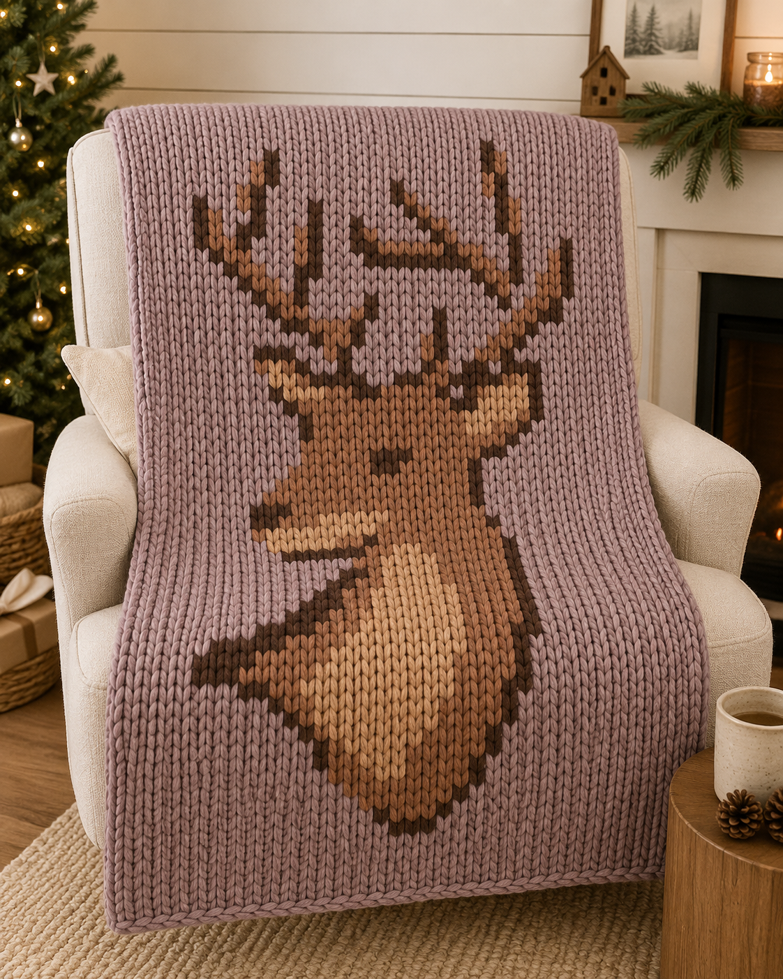 Woodland Stag Chunky Knit Blanket Pattern. Finger Knitting DIY Tutorial (PDF)