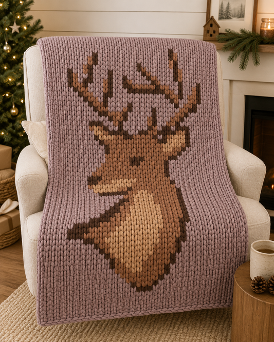 Woodland Stag Chunky Knit Blanket Pattern. Finger Knitting DIY Tutorial (PDF)