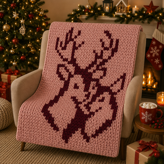 Deers Chunky Knit Blanket Pattern. Finger Knitting DIY Tutorial (PDF)