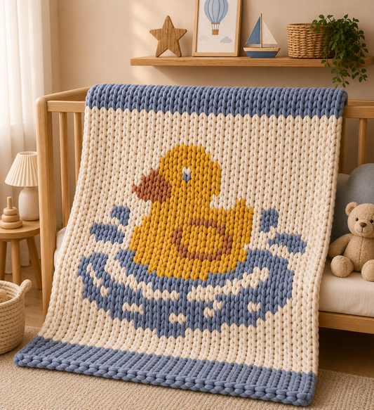 Duckling Chunky Knit Blanket Pattern PDF – Cute Baby Duck Design for Thick Chenille Yarn
