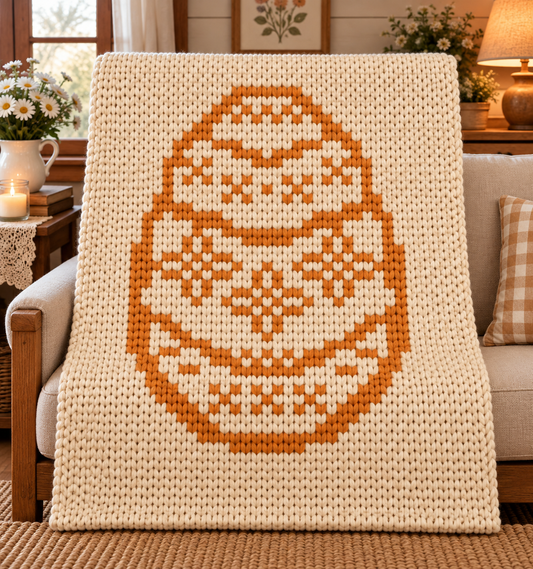 Easter Egg Chunky Knit Blanket Pattern PDF – Scandinavian Spring Design for Thick Chenille Yarn