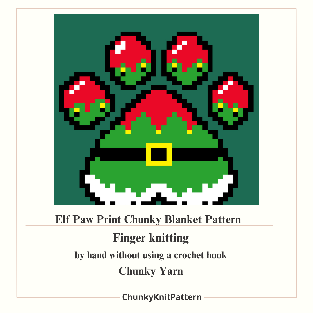 Elf Paw Print Chunky Knit Blanket Pattern. Finger Knitting DIY Tutorial (PDF)