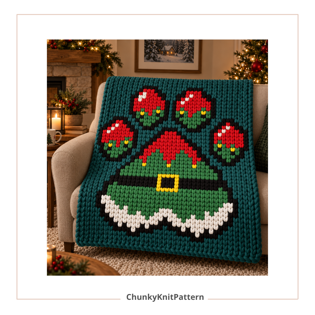 Elf Paw Print Chunky Knit Blanket Pattern. Finger Knitting DIY Tutorial (PDF)