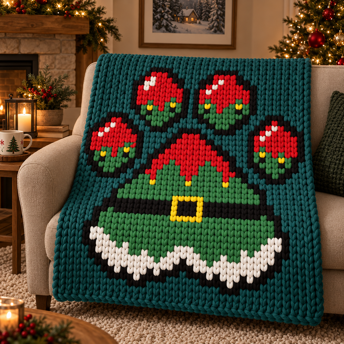 Elf Paw Print Chunky Knit Blanket Pattern. Finger Knitting DIY Tutorial (PDF)