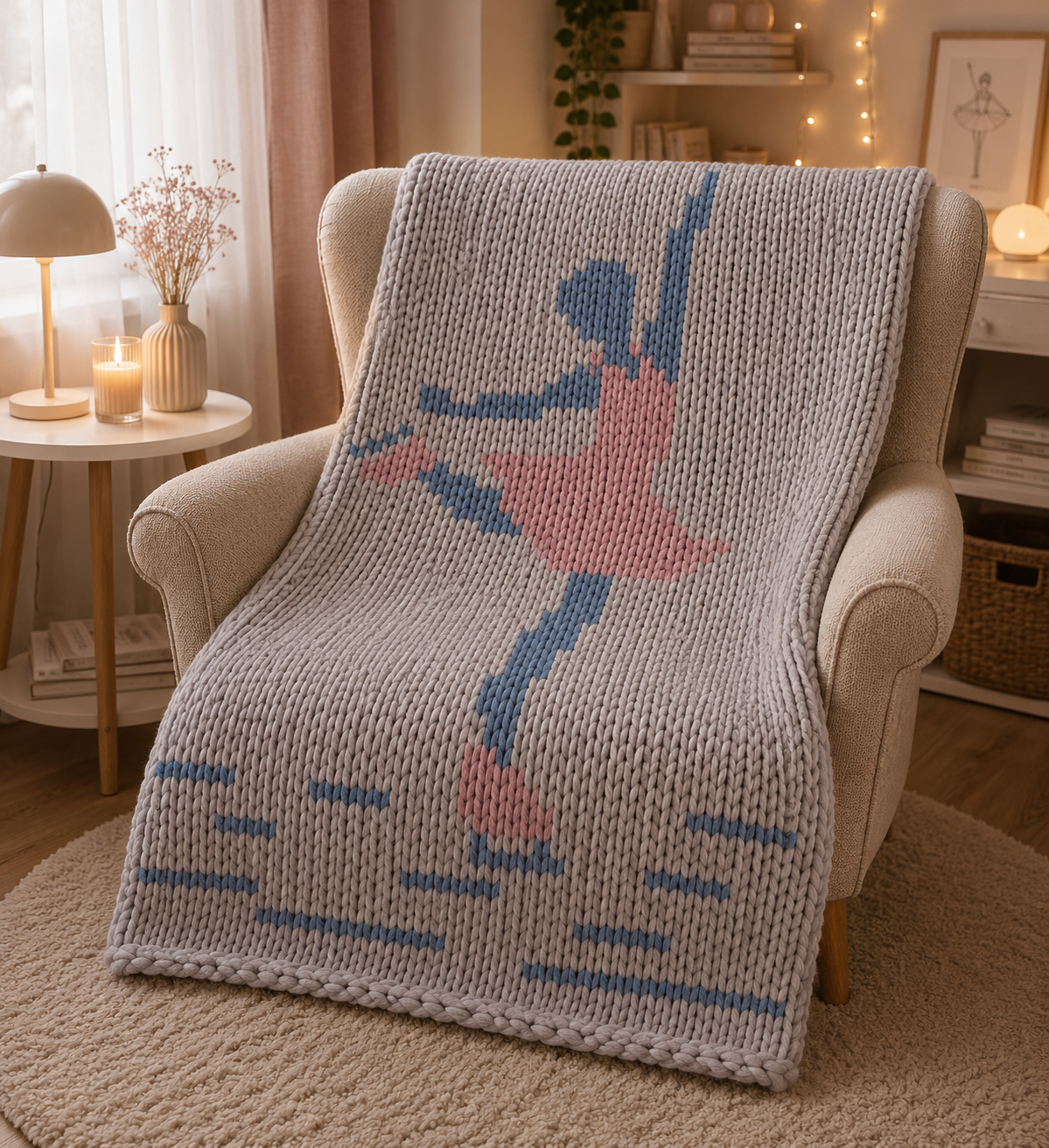 Figure Skater Chunky Knit Blanket Pattern – Ice Skating Finger Knitting Graph