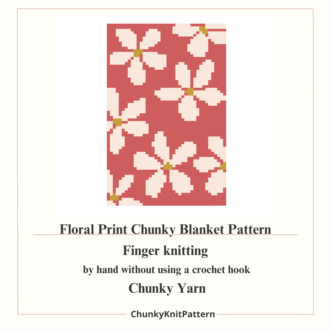 Floral print chunky blanket pattern with text on a white background