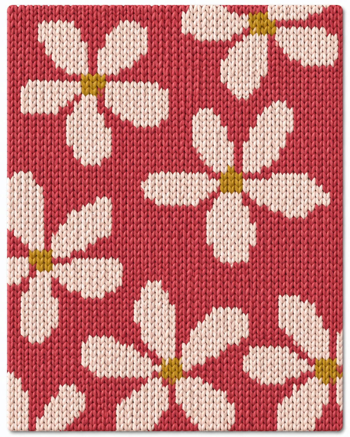 Floral pattern with white flowers on a red background