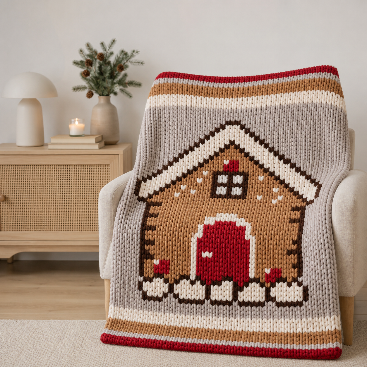Gingerbread House Chunky Knit Blanket Pattern – Christmas Cookie House Graph