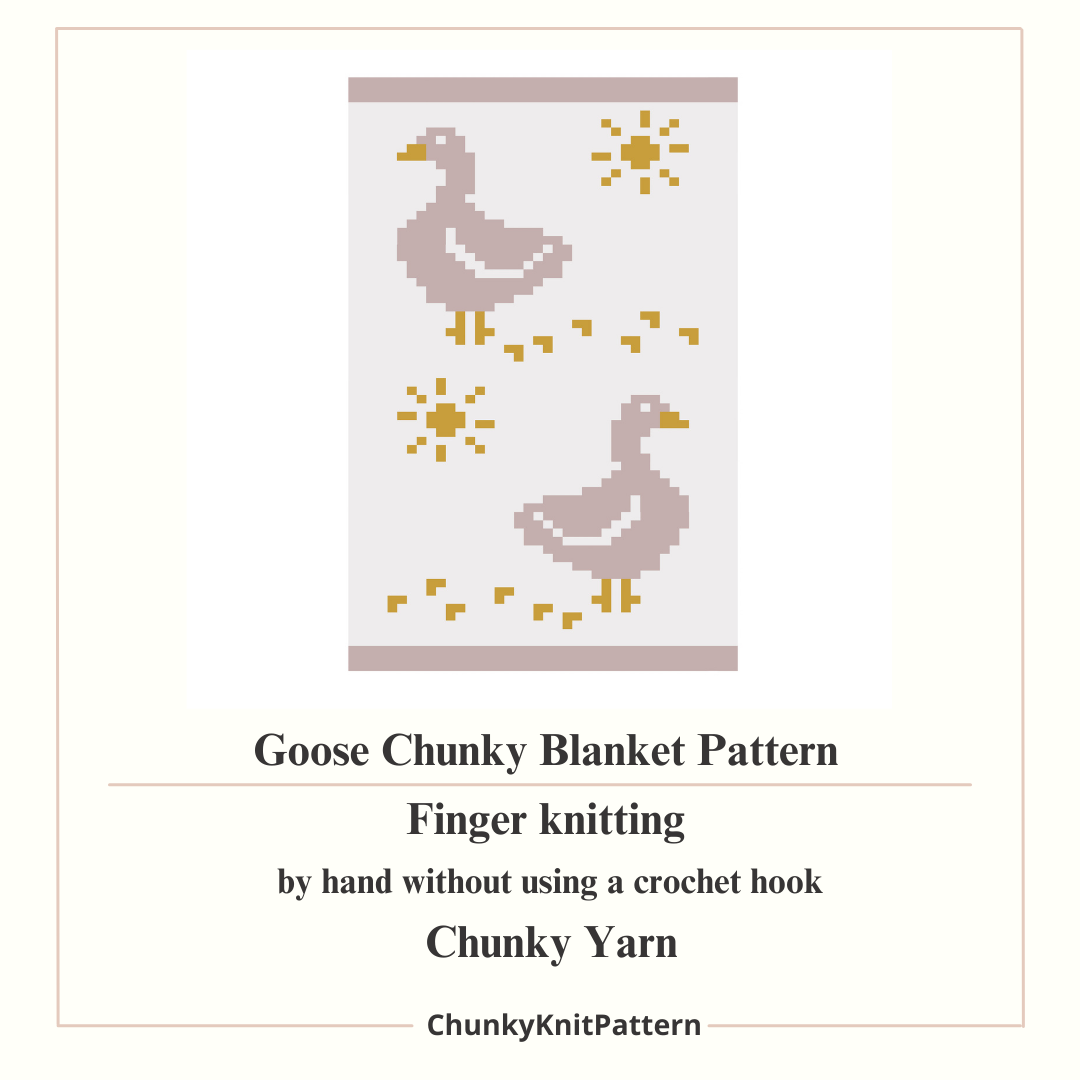 Goose Chunky Knit Blanket Pattern – Farm Goose Graph Pattern for Chunky Yarn – Finger Knitting Blanket Pattern