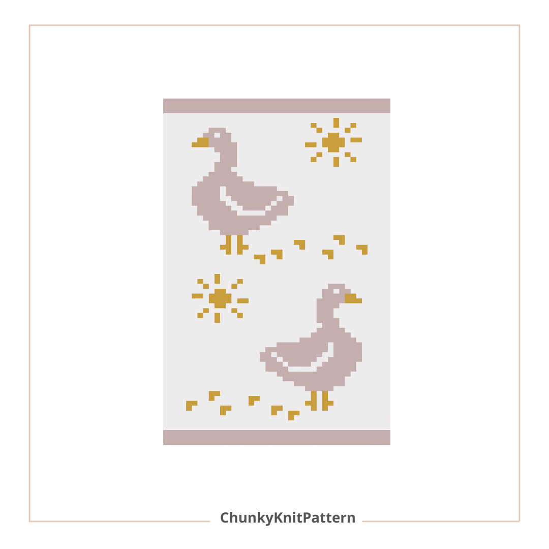 Goose Chunky Knit Blanket Pattern – Farm Goose Graph Pattern for Chunky Yarn – Finger Knitting Blanket Pattern