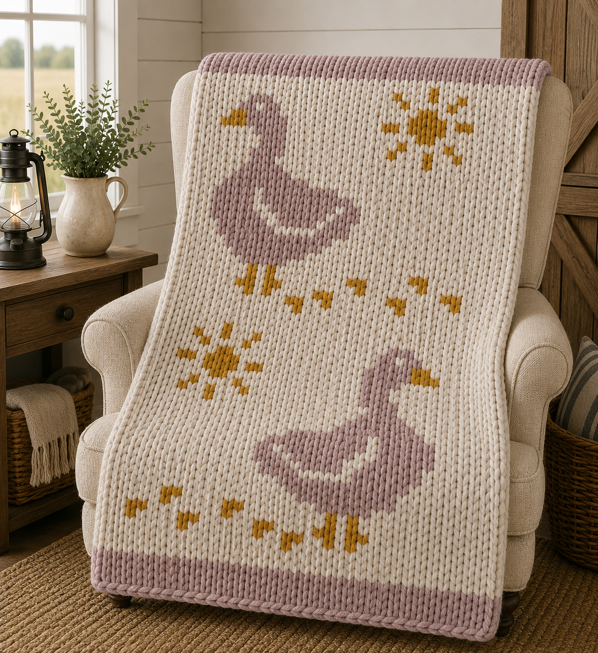 Goose Chunky Knit Blanket Pattern – Farm Goose Graph Pattern for Chunky Yarn – Finger Knitting Blanket Pattern