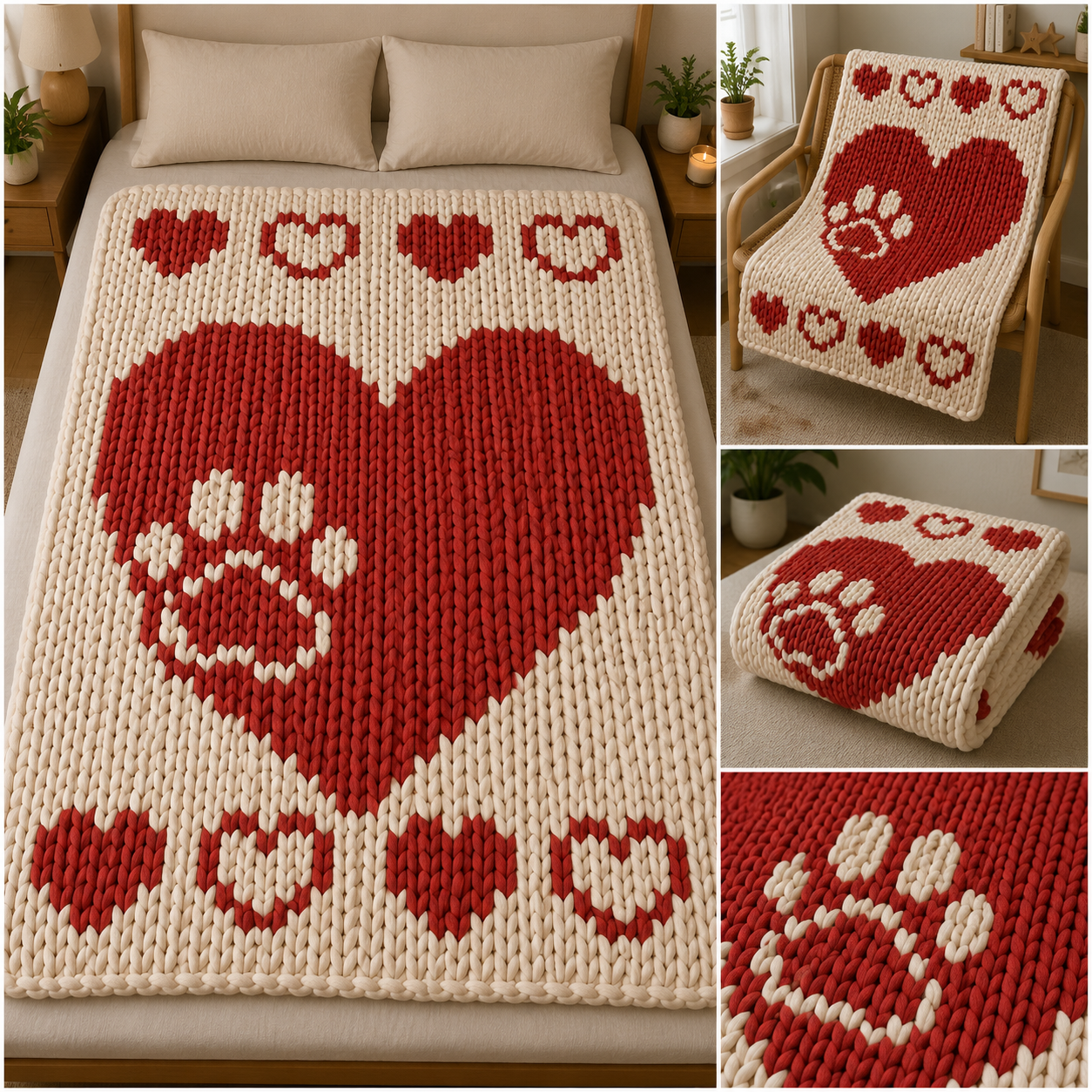 Heart Paw Print Chunky Knit Blanket Pattern PDF –  Design for Finger Knitting