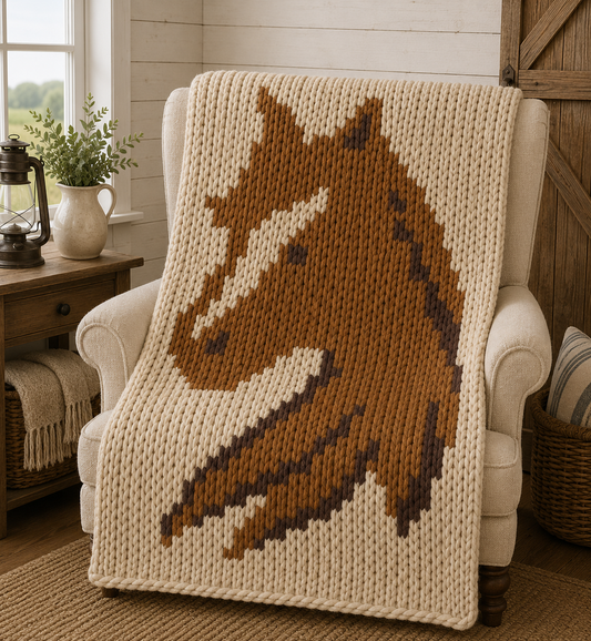 Horse Chunky Knit Blanket Pattern. Finger Knitting DIY Tutorial (PDF)