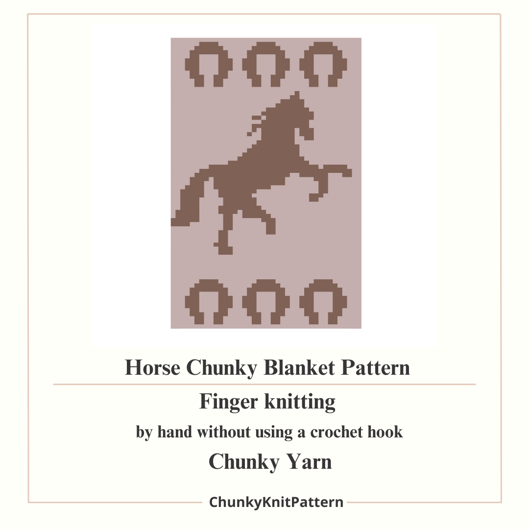 Horse Chunky Knit Blanket Pattern – Western Horse Graph Pattern for Chunky Yarn – Finger Knitting Blanket Pattern