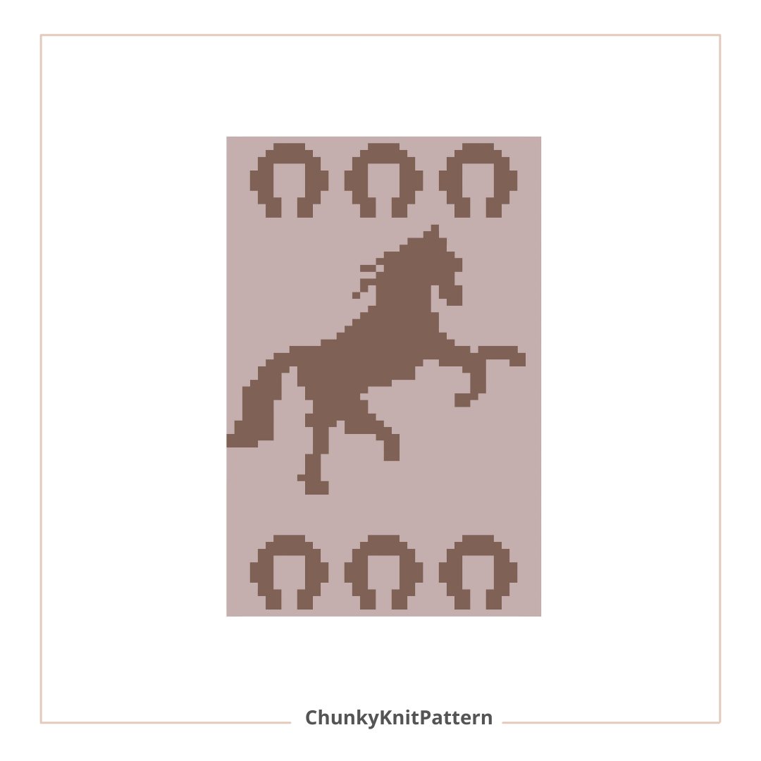 Horse Chunky Knit Blanket Pattern – Western Horse Graph Pattern for Chunky Yarn – Finger Knitting Blanket Pattern