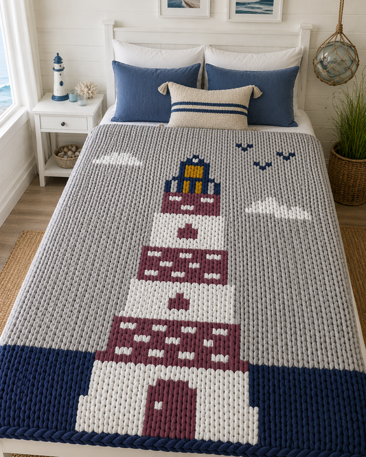 Lighthouse Chunky Knit Blanket Pattern – Nautical Finger Knitting Graph