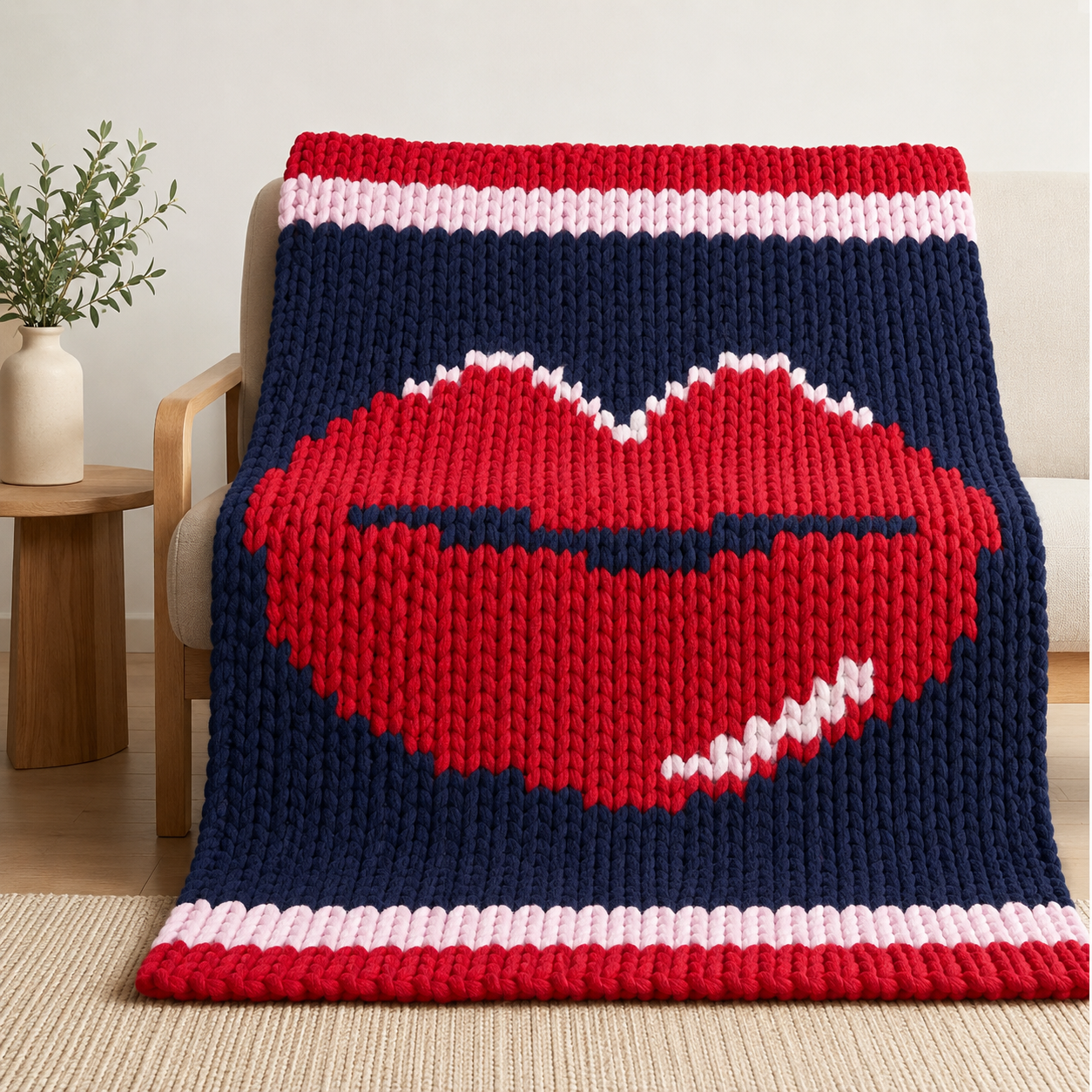 Lips Chunky Knit Blanket Pattern – Pop Art Kiss Graph Design