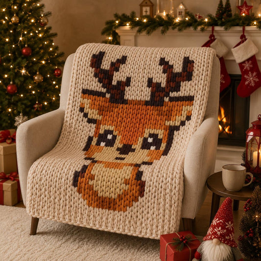 Little Deer Chunky Knit Blanket Pattern Finger Knitting DIY Tutorial (PDF)