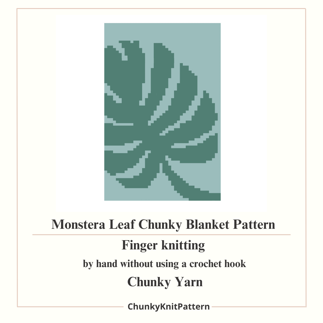 Monstera Leaf Chunky Knit Blanket Pattern – Tropical Plant Graph Pattern for Chunky Yarn – Finger Knitting Blanket Pattern