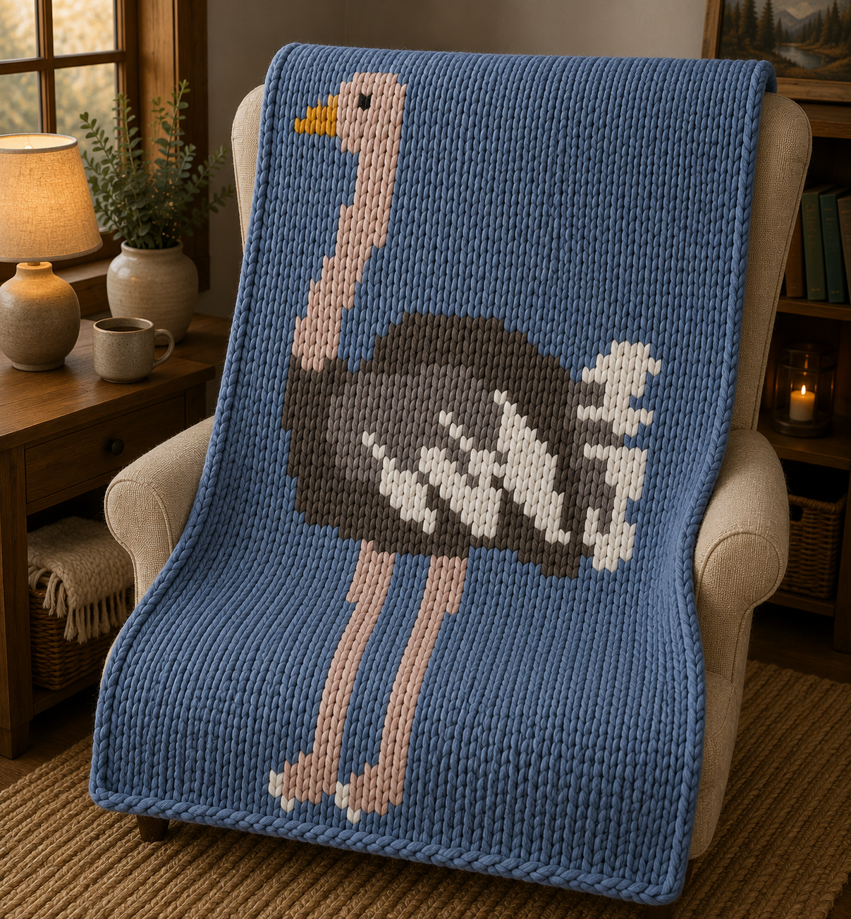 Ostrich Chunky Knit Blanket Pattern – Safari Bird Finger Knitting Graph