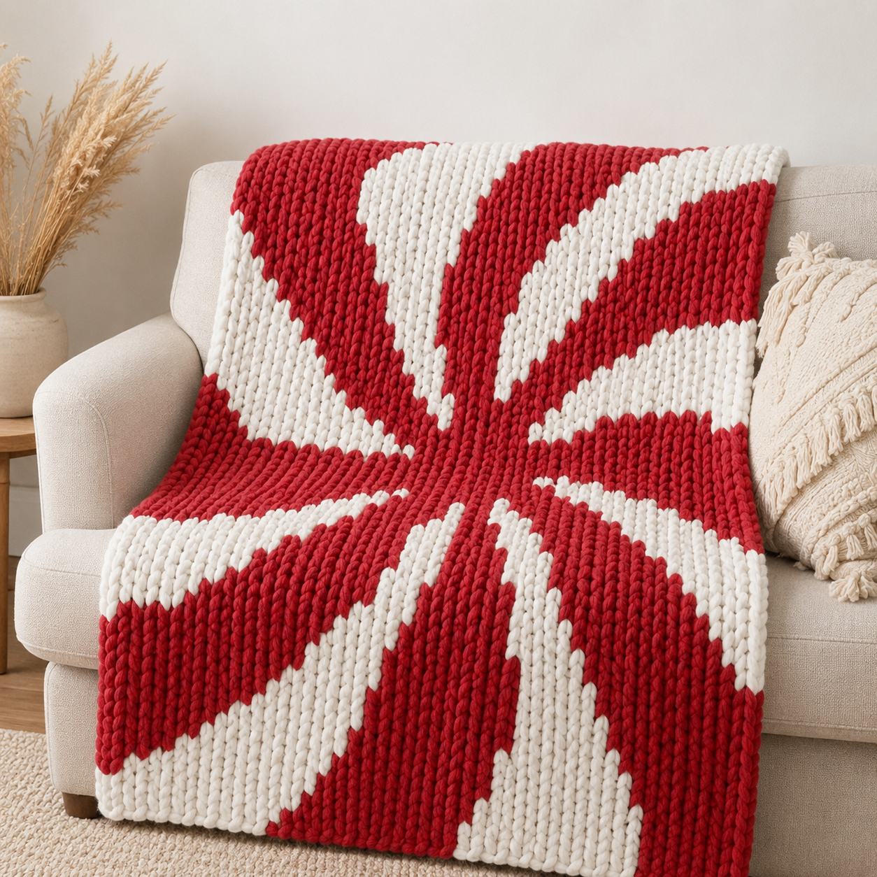 Peppermint Candy Chunky Knit Blanket Pattern – Christmas Candy Graph Pattern for Chunky Yarn – Finger Knitting Blanket Pattern