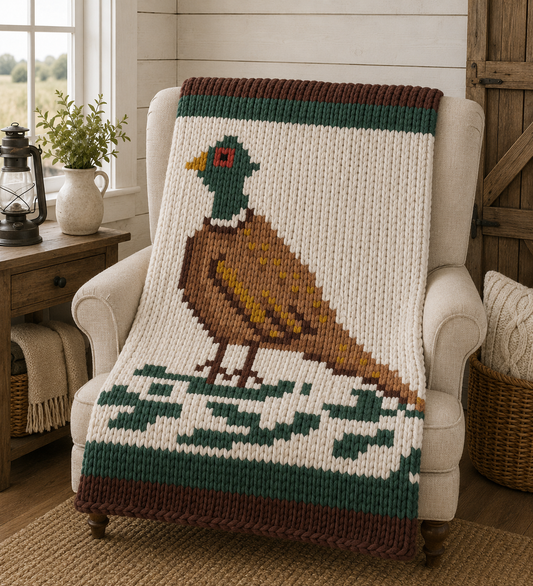 Pheasant Chunky Knit Blanket Pattern PDF – Wildlife Bird Design for Thick Chenille Yarn